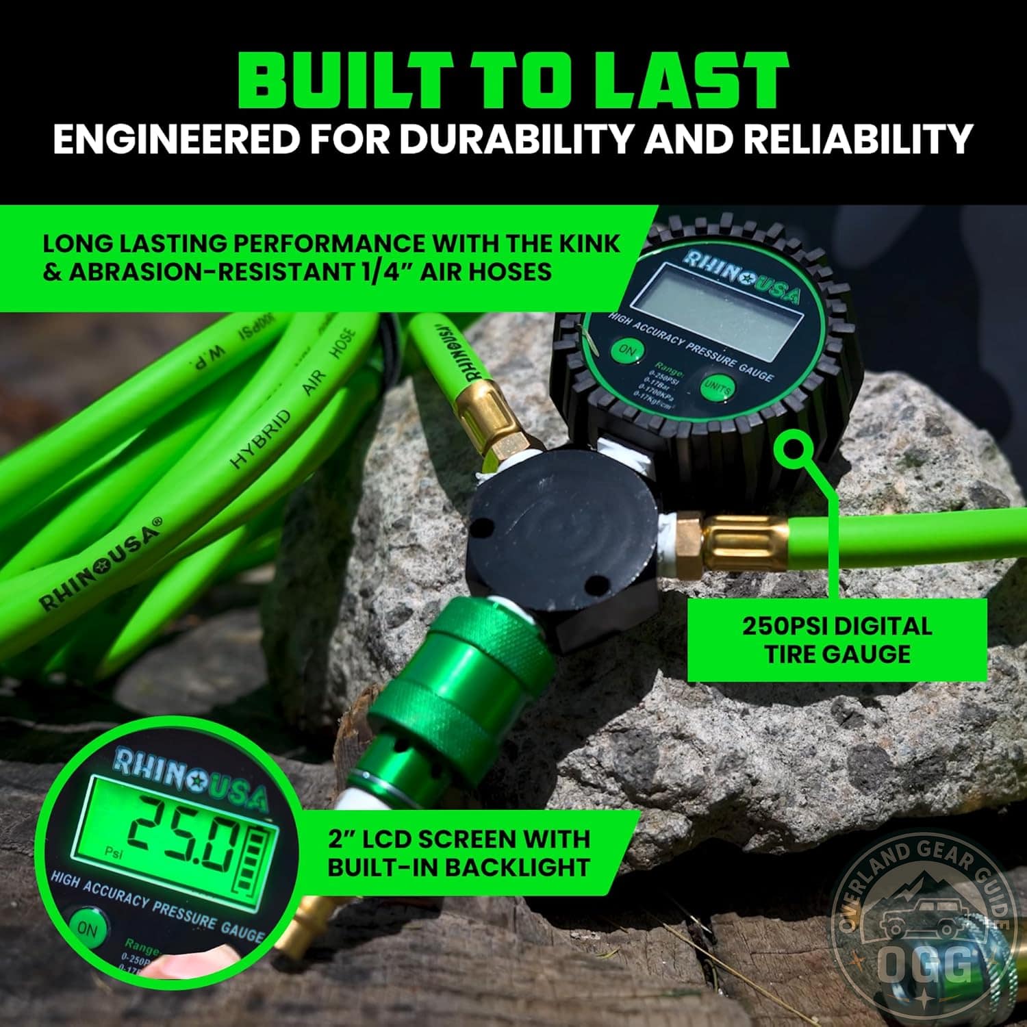 Rhino USA 4-Tire Inflation System | 4-Way Hose Kit with On/Off Slide Valve | Fits 155″ Wheelbase (Truck, Car, Trailer) Overland Gear Guide