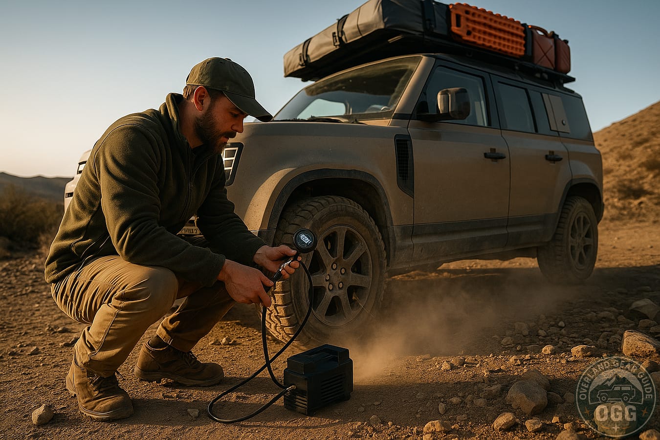 Overlander airing up tyres