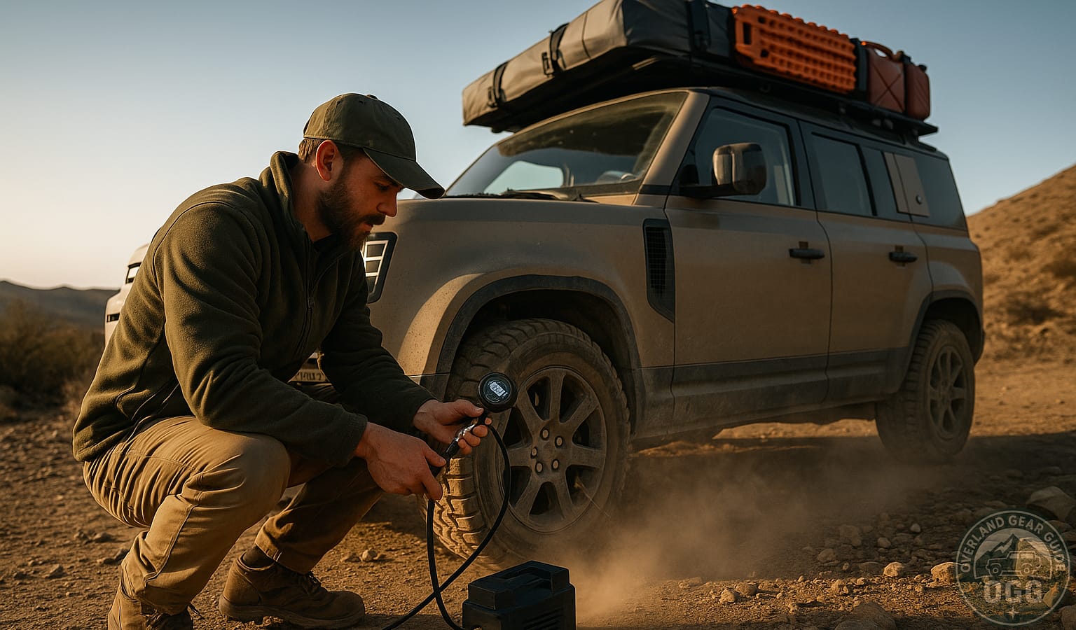 Overlander airing up tyres