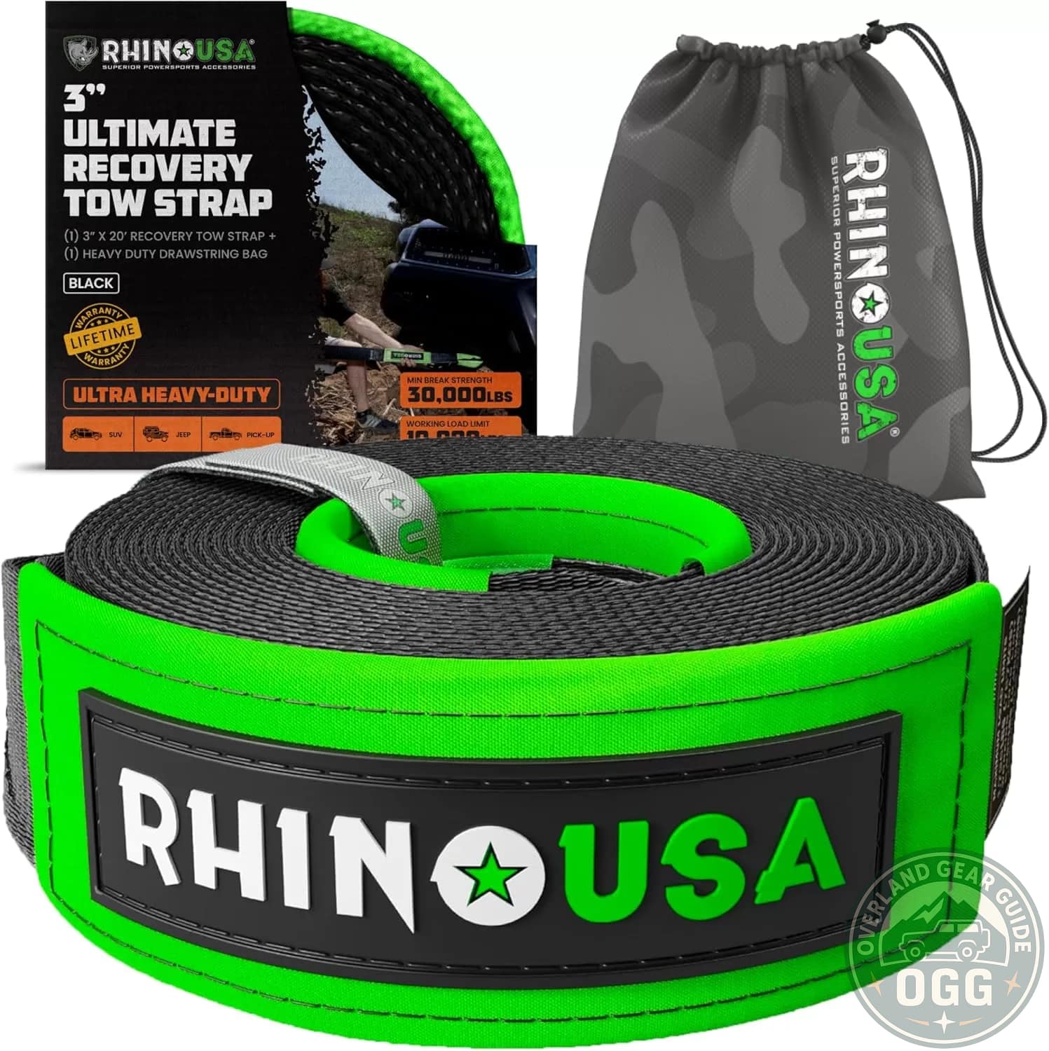 Rhino USA Heavy-Duty Recovery Strap (3″ x 20′) | 31,518lb Overland Gear Guide