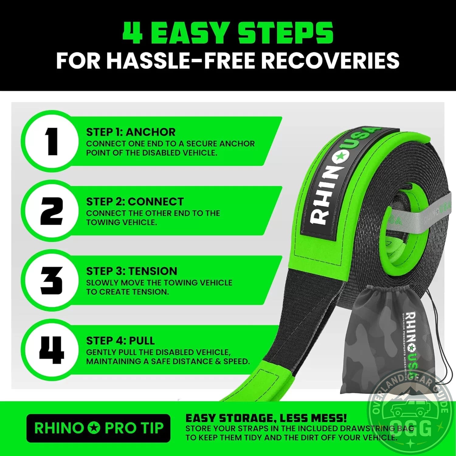 Rhino USA Heavy-Duty Recovery Strap (3″ x 20′) | 31,518lb Overland Gear Guide
