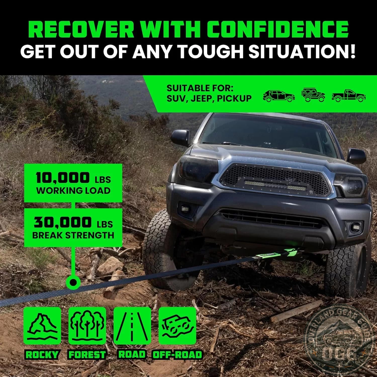 Rhino USA Heavy-Duty Recovery Strap (3″ x 20′) | 31,518lb Overland Gear Guide