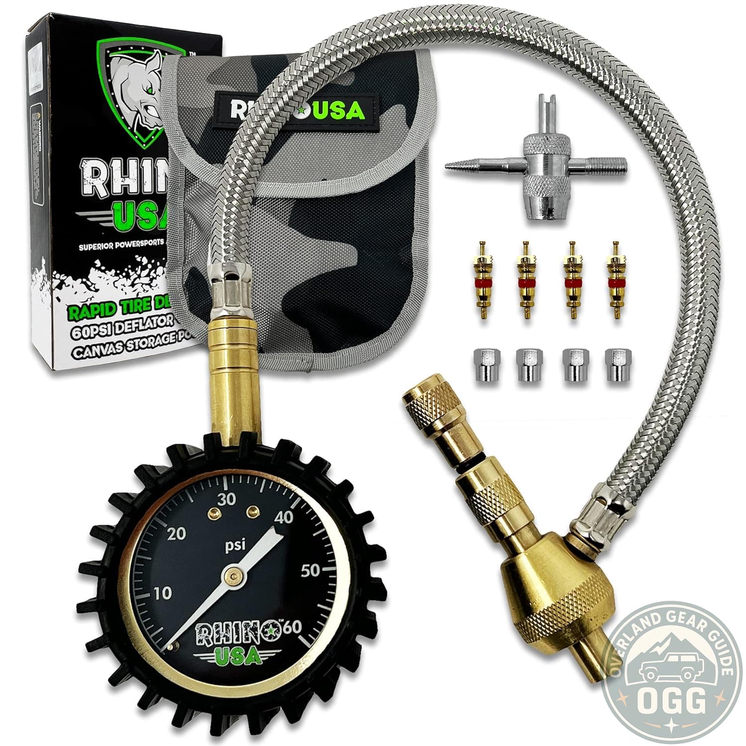 Rhino USA Rapid Tire Deflators w/ Gauge (0-60psi) – Automatic Off-Road Air Down Tool for Jeep, Truck, ATV Overland Gear Guide